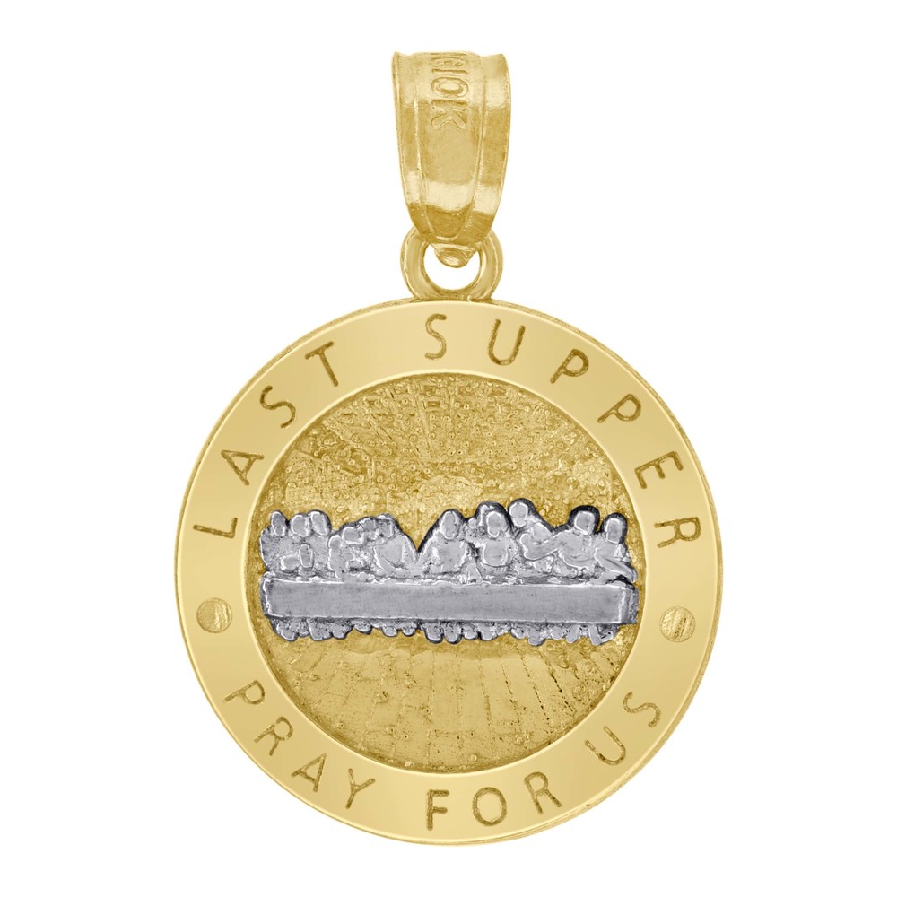 10kt 10k Two-Tone Gold Unisex Textured Last Supper Pray For Us Charm Pendant
